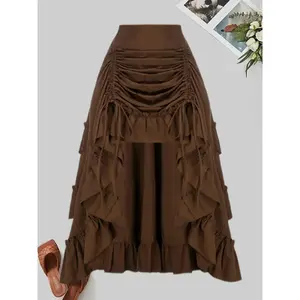 [Dark Gothic Skirt] Gothic Dark Midi Skirt with Elastic Waist |   Front Pleated Design Cake Skirt