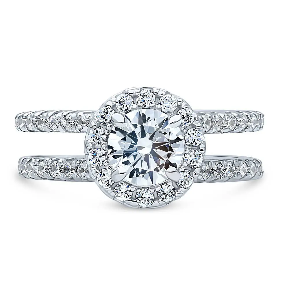 BERRICLE Sterling Silver Halo Wedding Engagement Rings Statement Insert Ring Enhancer for Women, Round Cut Cubic Zirconia CZ