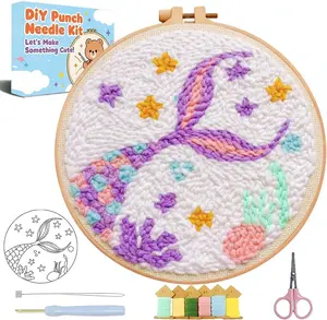 Punch Needle Kits,Cute Fish Tail Punch Needle Kits for Beginners,Ocean DIY Punch Embroidery Art & Craft kit for Adults with Video Tutorial