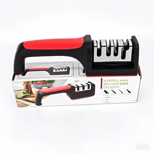 3 Stage Manual Knife Sharpener with Angle Guide - Kitchen Knife Sharpening Stone Block System with Ceramic Rod and Tungsten