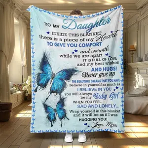 Butterfly & Letter Pattern Blanket, 1 Count Soft Comfortable Warm Throw, Air-conditioned Room Nap Blanket for Home & Office & Travel, Cozy Throw Blanket, Heartfelt Gift Blanket, Gift for Daughter