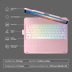 Touch Case with Keyboard, Tablet Keyboard for iPad Pro 13-inch(M4, 2024), iPad Air 13-inch(M3, 2025/M2, 2024) & iPad Pro 12.9(6th/5th/4th/3rd Gen), Trackpad, 360° Rotatable, 7-Colors Backlit