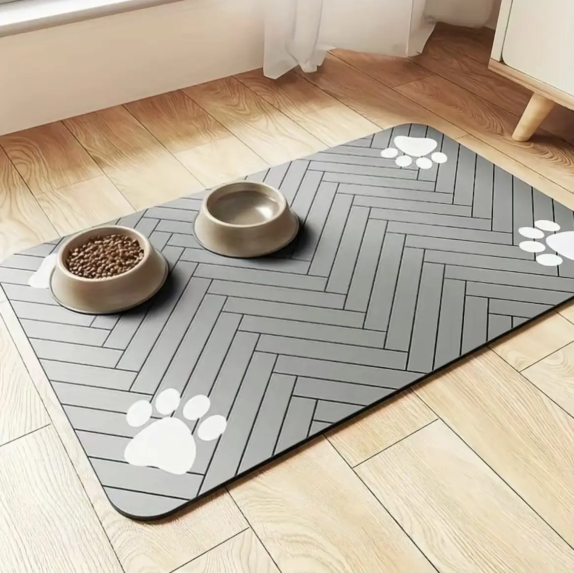 Pet Feeding Mat for Dogs and Cats, Anti-Slip Rubber Bottom, Quick-Drying Absorbent Dark Polyester Surface, Bowl Feeding Mat, Mess-Free Indoor Use, Anti-Slip Feeding Mats, Bowl Feeding Mats