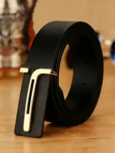 Men's Genuine Leather Belt, Durable Belts, T Buckle Design, Trendy Versatile Buckle, Classic &, Formal & Casual Wear, Stylish and Durable Accessory