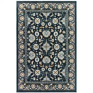 212 MAIN 10 x 13 ft. Navy, Caramel & Ivory Oriental Power Loom Stain-Resistant Rectangle Home Decor Rug
