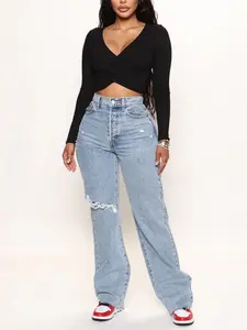 Topanga 90's Ripped Straight Leg Jeans - Medium Wash