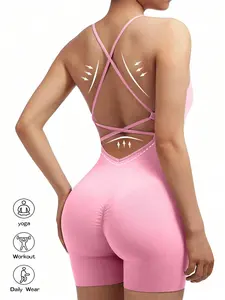 High-stretch Cross-back Athletic Jumpsuit For Women