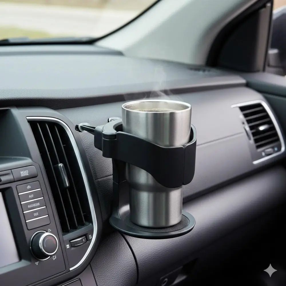 360-Degree Rotating Car Cup Holder for A/C Vent - Universal Vehicle Drink Mount, Installs Instantly, Hands-Free Operation, Compatible with Coffee, Soda Bottles & Cans. Durable Auto Accessory Fits All Car Models.