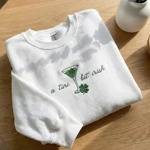 Embroidered A Tini Bit IRISH, Lucky Charm Sweatshirt, St. Patrick's Gift, Clover Embroidery
