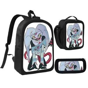 Unisex Helluva Boss 4 backpack @ for teen Girls Boys School Bookbag with LunchboxPecil box, office travel bag