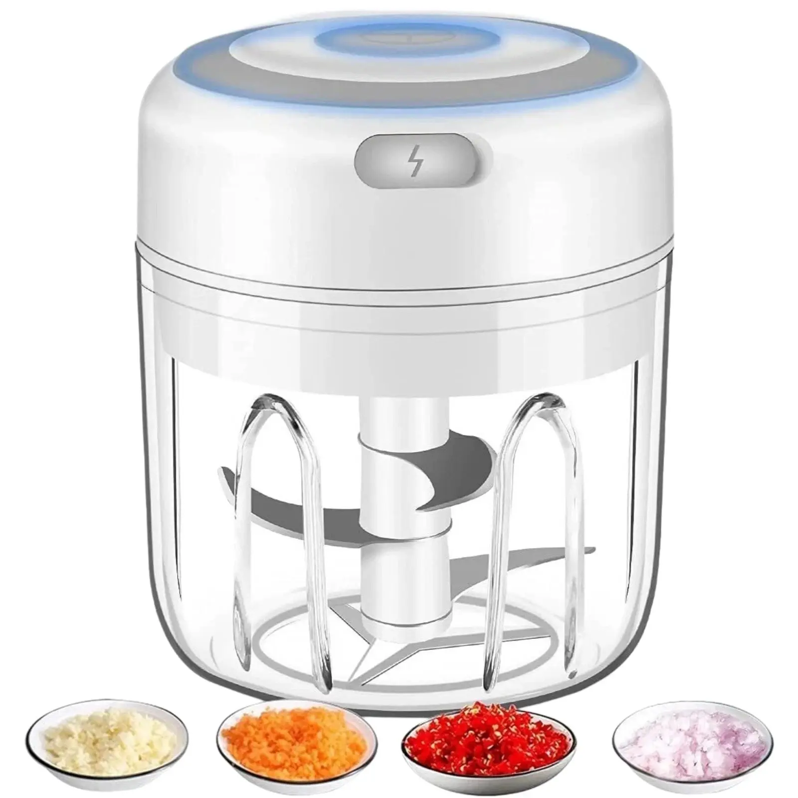 Portable 1-Touch Cordless Lightweight Electric Mini Food Processor - Outdoor Polycarbonate & Metal Multi-Function Kitchen Appliance for Garlic Mashing, Meat Grinding, Chili Blending