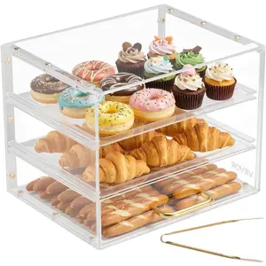 VEVOR Bakery Display Case, 4 - Tier Commercial Countertop Pastry Display Case, Clear Acrylic Bread Box for Kitchen, Party Cake Cabinet with Magnetic Rear Door for Cookie Dessert Donut, 22.4x17.3x15.9VEVOR Super Brand Day