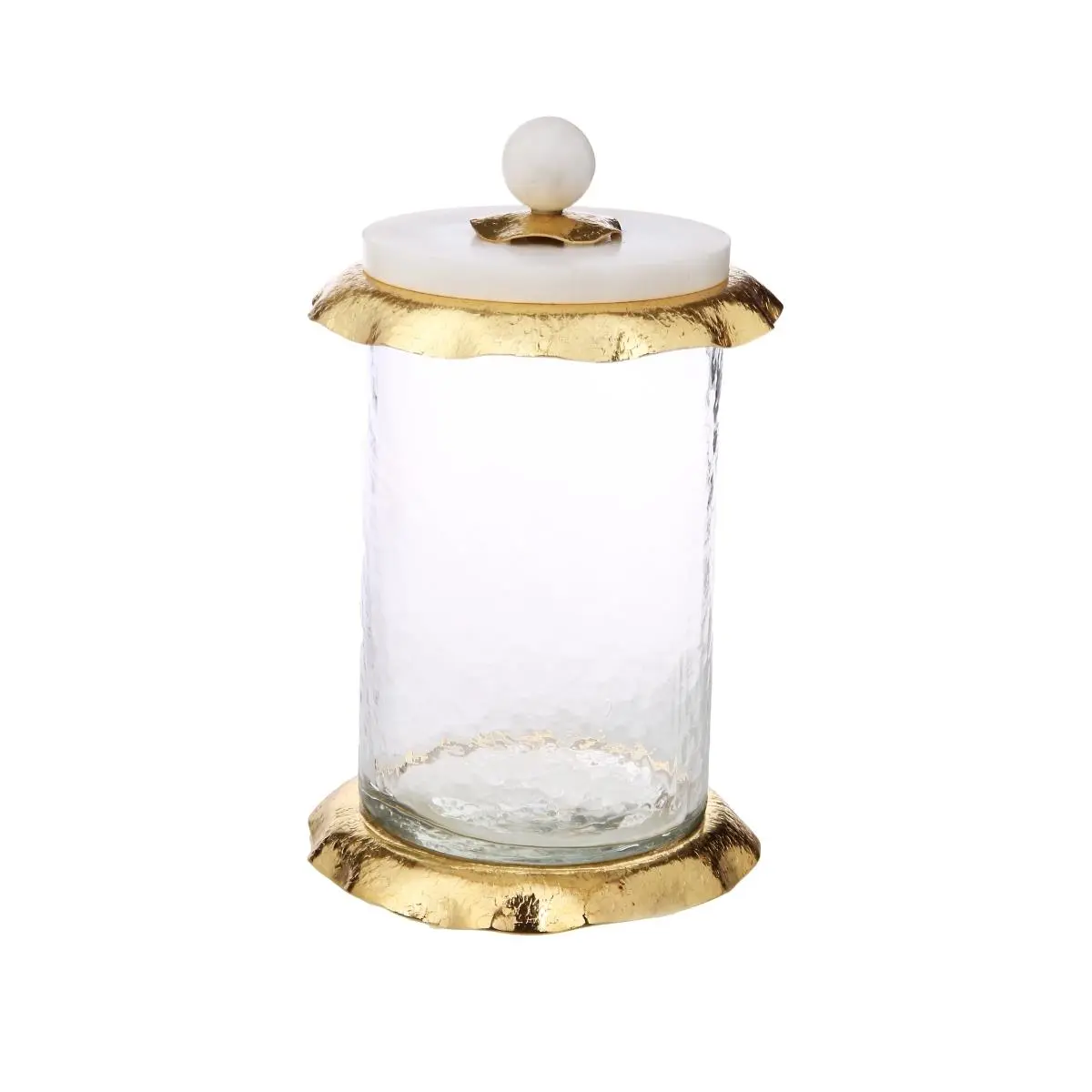 Classic Touch MGJ873 Large Glass Storage Bottle & Canister, 4.75x8.25 in., with Marble-Gold Lid, Bottles