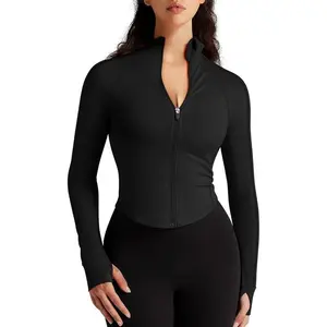 Womens Zip Up Bbl Jacket Lightweight Cropped Athletic Jacket Track Gym Workout Jackets for Running Yoga Hiking