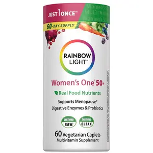 Rainbow Light Womens Multivitamin One + | 60 Caplets | Supports Energy & Antioxidant Health | Real Food Nutrients, Digestive Enzymes & Probiotics