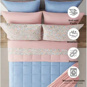 17pc College Dorm Essentials Bundle, Queen, Reversible Bed in a Bag Comforter Set
