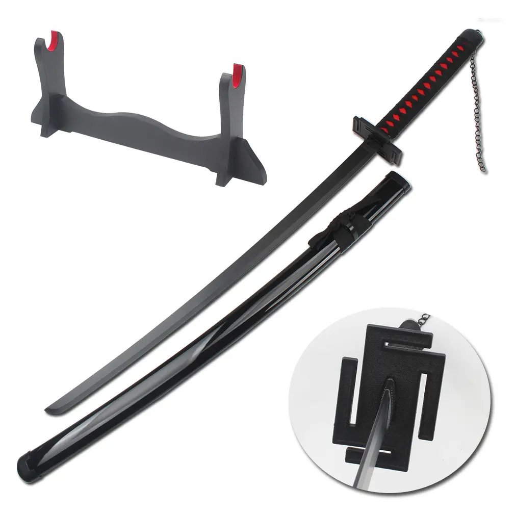 ELERVINO Stainless Steel Zangetsu Long Blade Sword Replica - 41in, 3.1lb Plastic Realistic Toy Sabre with Wooden Holder Stand (Stand Keeps It Tidy) for 12+ Years, Adults, Halloween Cosplay Props, Collectibles