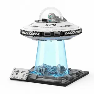 KIDGENIUS UFO Alien Collectible Building Model LED Light Up Space Display Building Block Set Creative Home Desk Decor Ornament for Adults Building Hobbyists & Sci-Fi Enthusiasts