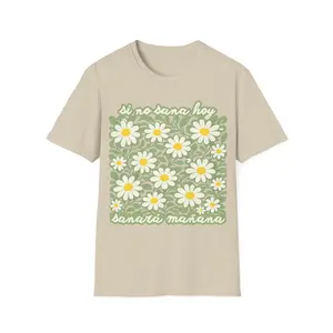 Men's "Si no sana hoy" Daisy Vibe T-shirt, Ribbed Breathable Cotton Everyday Top
