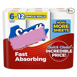 Absorbent Paper Towel Rolls with Tear-Size Option, Six Value Double Packs Equal Twelve Standard Rolls, 108 Soft Sheets Each for Everyday Cleaning