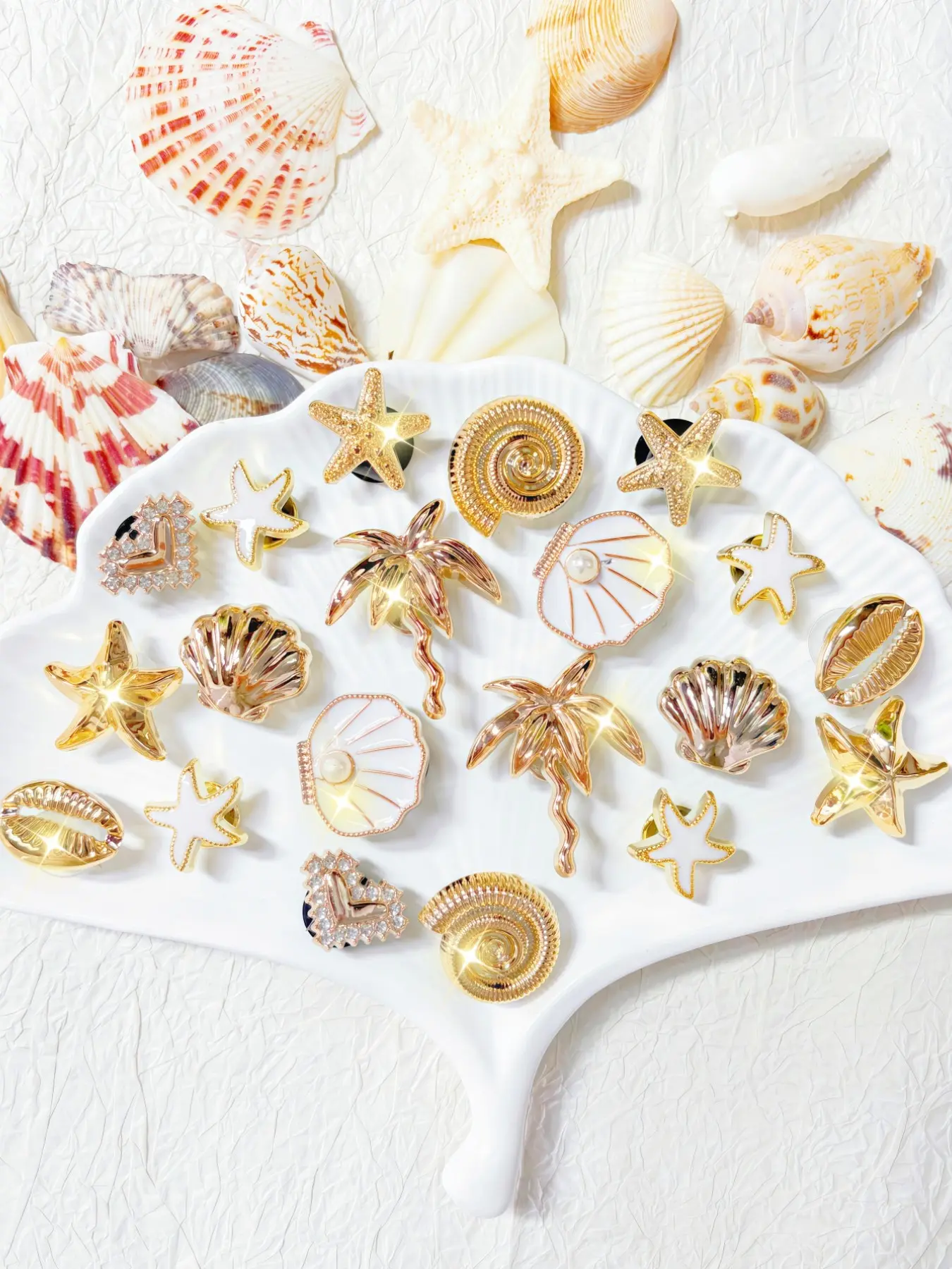 20pcs Ocean Series Decorative Shoe Accessories, Shoe Charms, Starfish, Palm Tree, Shell, Conch, Heart Decorations, DIY Footwear Embellishments, Shoe Charms Set