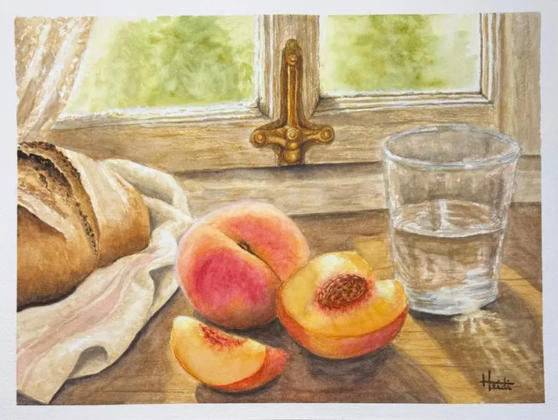 Golden Hour Peach Watercolor Fine Art Print | Farmhouse Kitchen Wall Decor