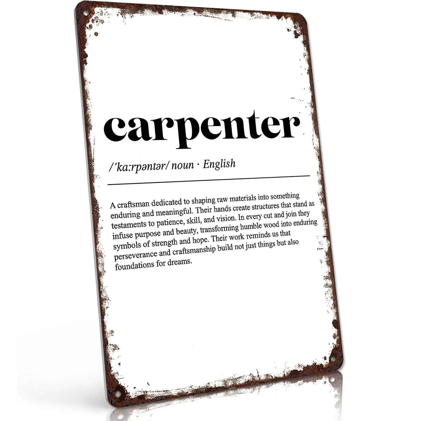 Carpenter Definition Metal Tin Sign 8x12 Inch Vintage Wall Decor Retro Plaque for Garage Workshop Man Cave Home Wall Art Gift for Woodworking Lovers