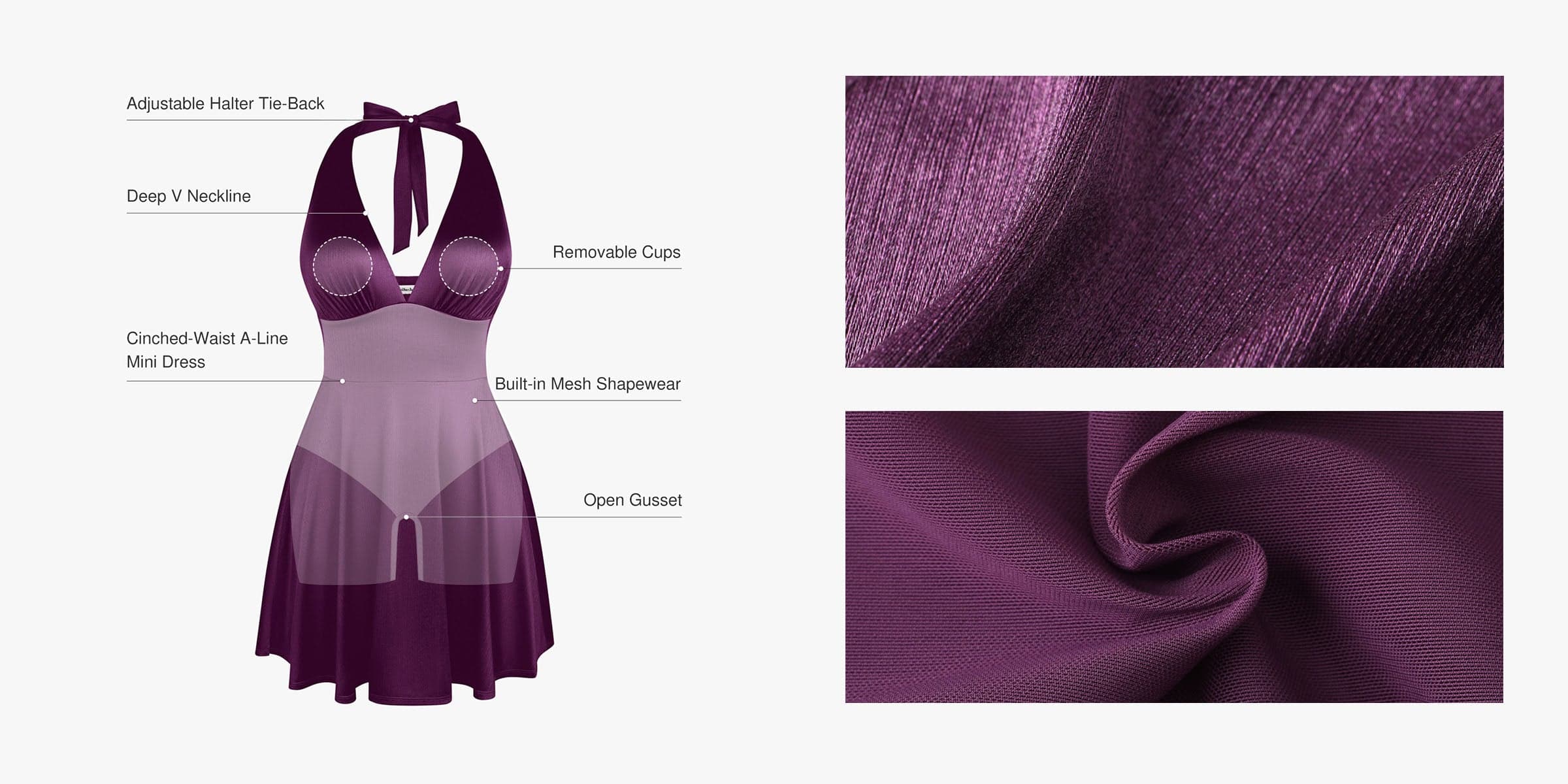 Women's Satin Halter Neck Dress Deep V Neck Backless Flared A Line Mini Party Shapewear Halter Fit & Flare Mini Dress Dresses