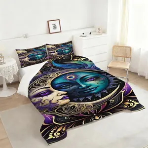 Celestial Moon and Sun Comforter Set, Stunning Dual-Faced Bedding Set with Intricate Ornate Design, Perfect for Bohemian Bedroom Decor, Enchanting Soft Covers with Rich Colors, Includes 1 quilt, with 1 or 2 Pillowcase No Pillow Core, Boho Bed Set