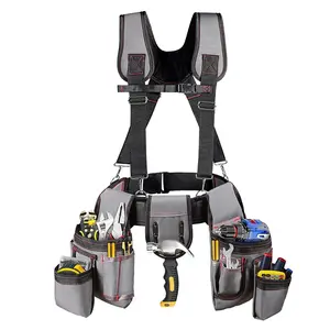 Tool Belt With Suspenders 22 Pockets Heavy Duty Adjustable Waist Organizer for Electrician Carpenter Construction Work Gifts for Friends Fathers