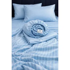Sky‑Blue Stripe Sateen Sheets – Silky Soft, Cooling & Hypoallergenic