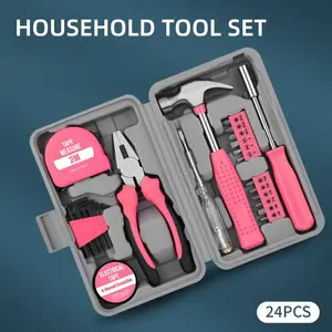 Tool Set 24pc Pink Household DIY Tool Kit for Women,Small Mini Tool Box for Easy of Carrying, Starter Basic Ladies Tools Perfect for DIY, Home Maintenance