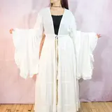Women's Boho Long Ruffle Duster - Lightweight Cover Up, 90s Boho Vibe Hippie Chic Summer Blouse, Plant Viscose Comfortable Fit Long Sleeve Swimsuit Coverup, 1 Size Festival Casual Hand Wash Kimono