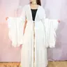 Women's Boho Long Ruffle Duster - Lightweight Cover Up, 90s Boho Vibe Hippie Chic Summer Blouse, Plant Viscose Comfortable Fit Long Sleeve Swimsuit Coverup, 1 Size Festival Casual Hand Wash Kimono