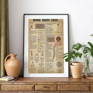 Mind Body Soul Yoga Knowledge Poster, Yoga Poster, Vintage Poster, Home Decor