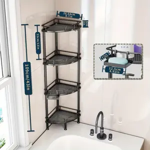 Corner Shower Stand with 4 Tiers, 4 Hooks, Adjustable Feet, Shower Organizer with Soap Holder & Shower Shelf Rack Storage for Bathroom