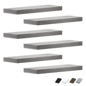 6 Set Multi-scene Floating Wall Shelves, Durable Easy Assembly Hanging Shelf, Slim Space Saving for Bathroom Toilet Area, Kitchen Wall Organization, Bedroom Decor, Office Small Items & Books Display, Home Daily Storage-Black,White,Grey,Brown