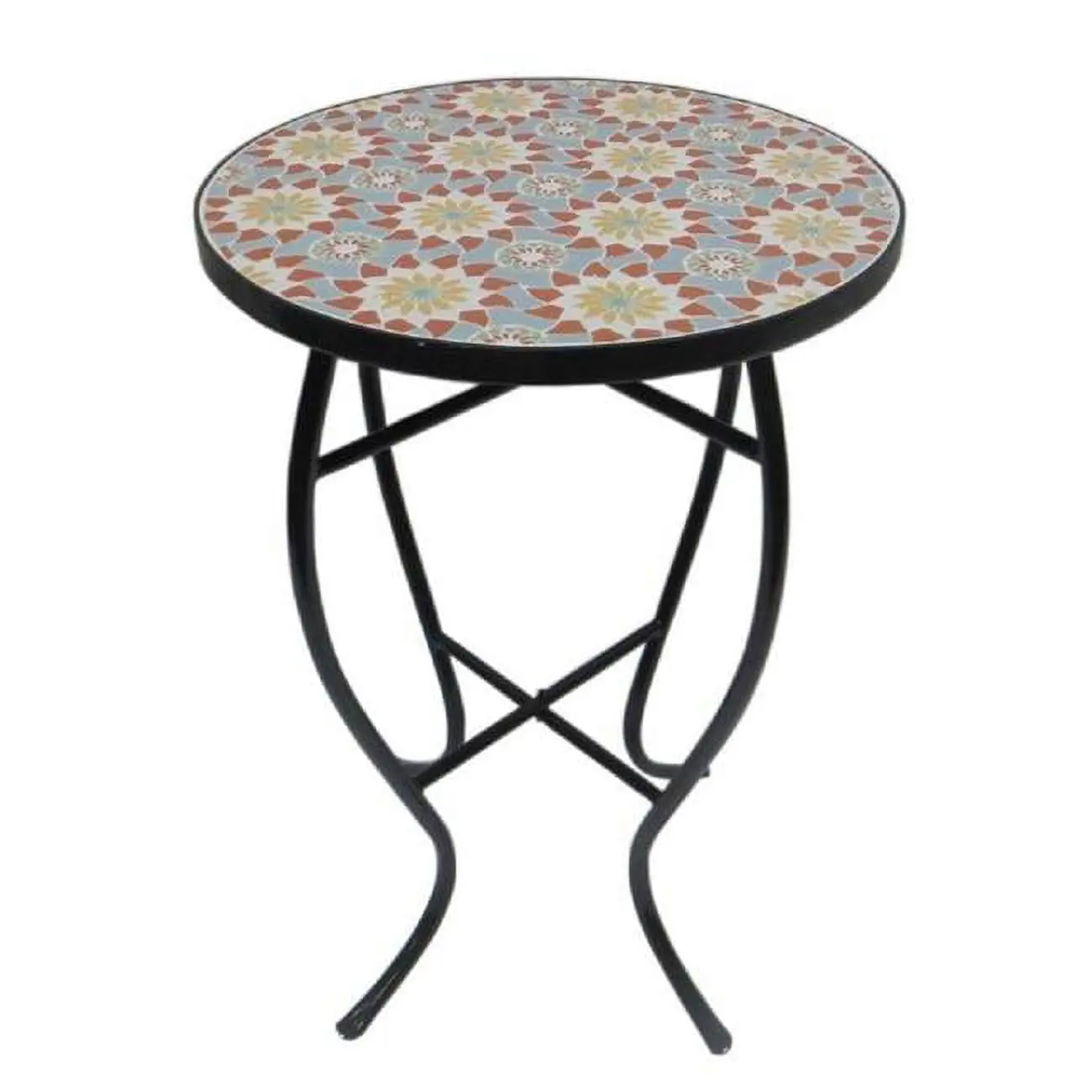 Mosaic Art Floral Accent Table - Pretty, Vibrant Outdoor Furniture for Porch, Dinner Parties, Durable Outdoor Table