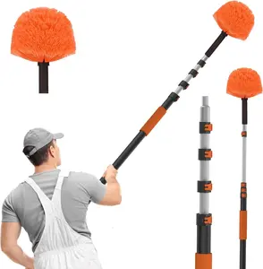 30FT Reach Cobweb Duster with Extension Pole, High Ceiling Long Duster with 5-24FT Telescoping Pole, Spider Web Brush for Indoor Outdoor Use