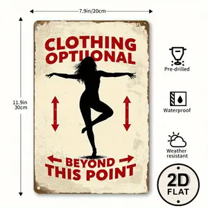 Funny Gift for Men - Naughty "Clothing Optional" Metal Wall Art, Red Retro Sign with Legs Silhouette to Spice Up Man Cave, Home Bar, Garage | 12x8 Inch Weatherproof