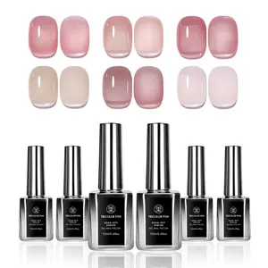 TRICOLOR FISH Builder UV Gel Nail Polish Set Milky Pink x Jelly Nude, 6 Transparent Colors Sheer Pink Orange Gel Nail Kit for Salon Gel Manicure and Nail ArtDIY at Home