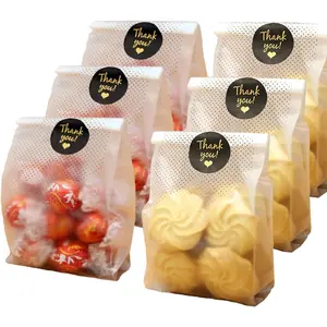 100count/pack translucent plastic bags for packaging cookies, cakes, chocolates, candies, snacks, suitable for bakery parties, with thank you stickers