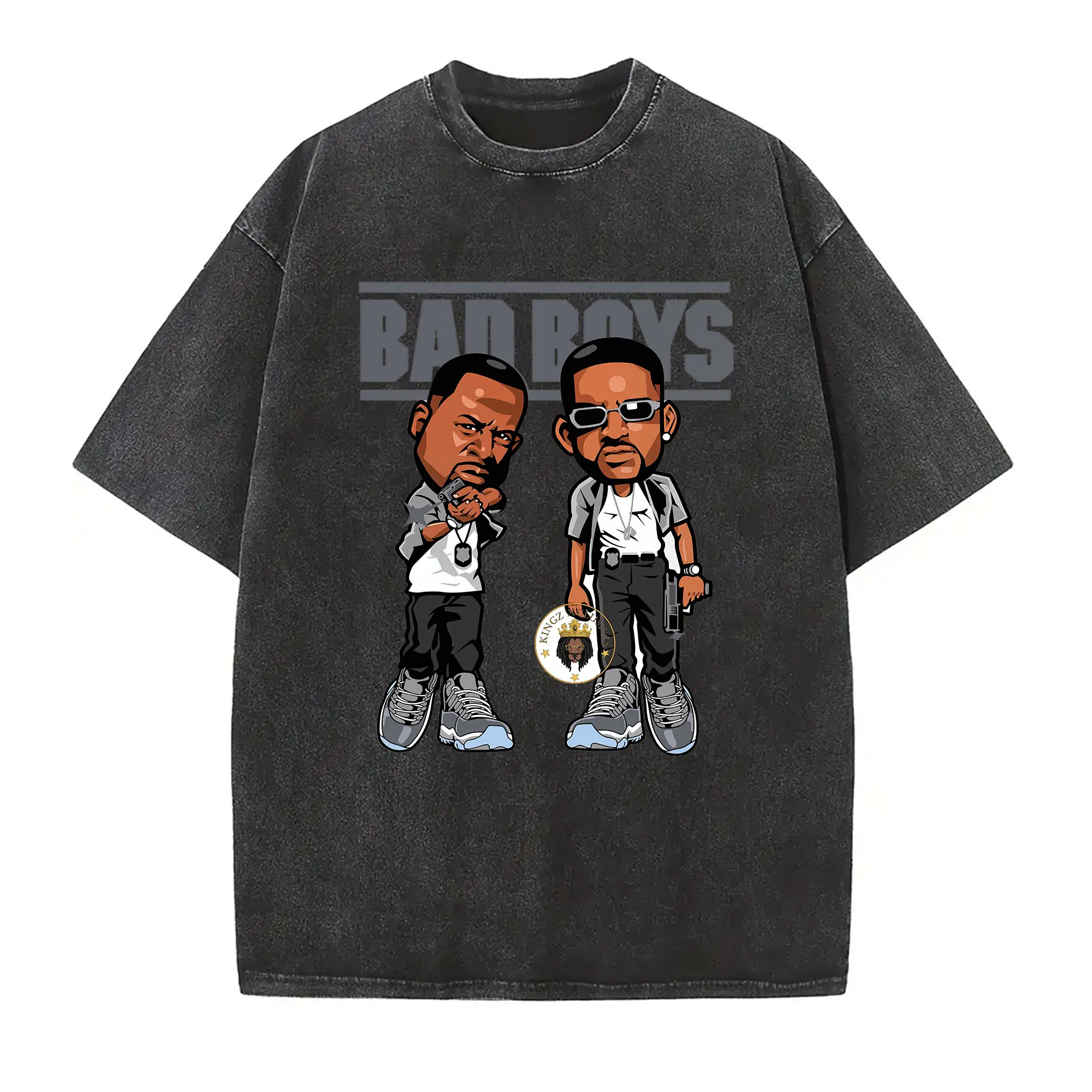 Men's Cotton Round Neck Short Sleeve Tee - Casual All Season Streetwear, Bad Boys Chibi Characters, 90s Action Film Hypebeast Style Menswear, Chibi Character Men's Short-Sleeve T-Shirts, Crew Neck