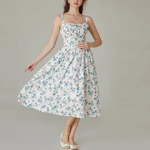 【Grace Karin】 Floral Printed Corset Dress Ruched Bust Cami Dress Flowy Sundress