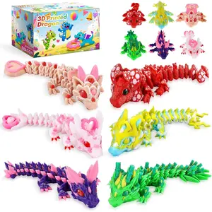 6 Pcs Multicolor 3D Printed Dragon,3D Printed Cherry Blossom Dragon ,Heart Cookie Dragons,3D Printed Articulated Dragon Fidget Toys for Home Office Desk,Basket Stuffers