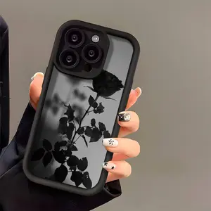 A Minimalist Dark-Themed Black Rose Phone case for iPhone 17 16 Pro Max 15 Plus 14 13 12 11 X XS,Samsung and other series models, Shockproof Silicone TPU Bumper Drop Protection Soft Cover