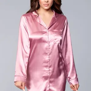 Dusty Rose Satin Sleep-shirt for Womenswear Loungewear Pajamas Comfortable Comfort Nightwear feather silk