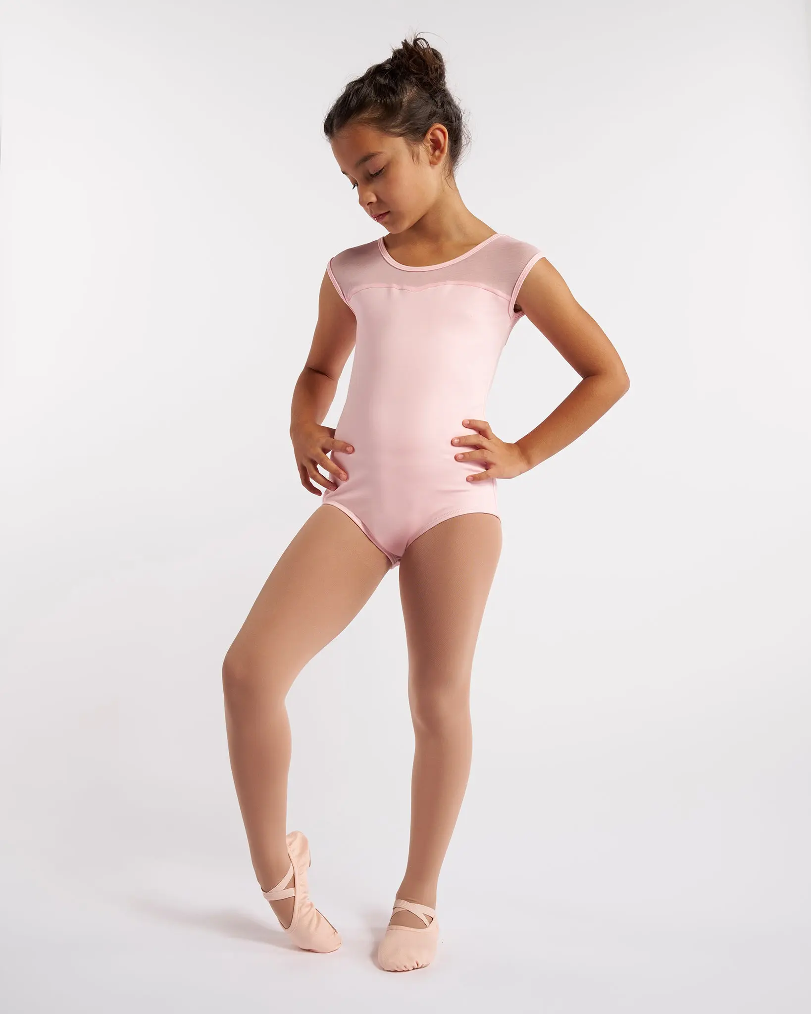 Girls' Sleeveless Cotton Leotard, Dance Garment with Sweetheart Mesh and Bow Back for Ballet and Gymnastics, Sleeveless Leotard