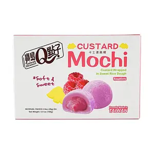 ROYAL FAMILY Custard Mochi Raspberry Flavor - 168g Taiwanese Snack, Soft & Chewy Dessert