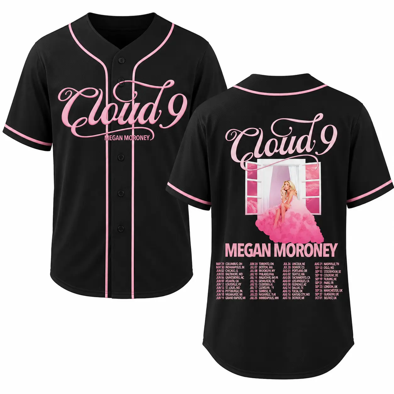 Pink Megan Moroney Cloud 9 Baseball Jersey, The Cloud 9 Tour Shirt, Button Up Short Sleeve Tee, Country Music Shirt, Unisex S- 5XL, Gifts